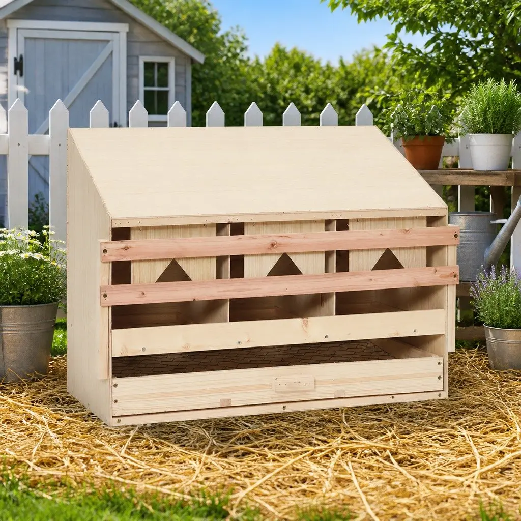 Chicken Laying Nest Box 3 Compartments Poultry Egg Collection Nesting Coop