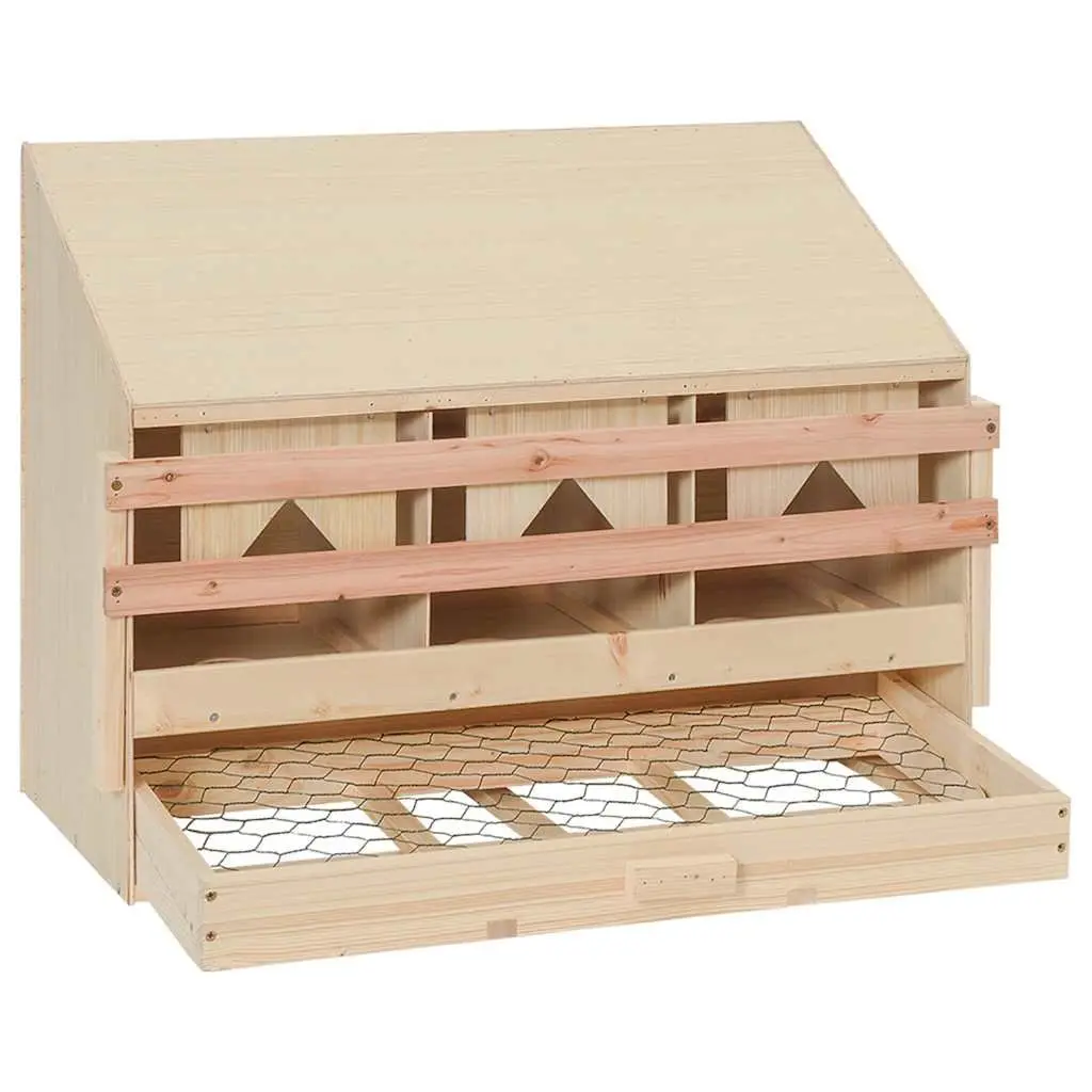 Chicken Nesting Box Egg Collection 3 Compartment Wooden Coop 72 x 33 x 54 cm