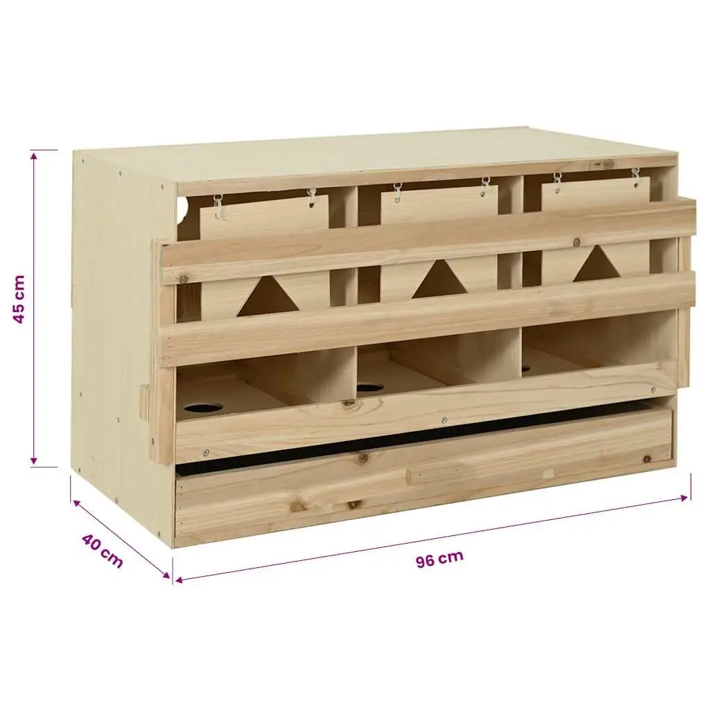 Wooden Chicken Laying Nest 3 Compartments Poultry Nesting Box Egg Collection