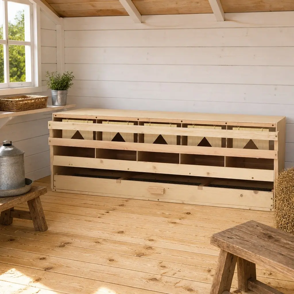 Wooden Nesting Box for Chickens, 5 Compartments