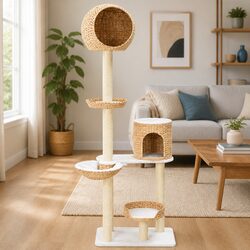 Cat Tree with Sisal Scratching Post Seagrass Brown Perch Climb Relax House
