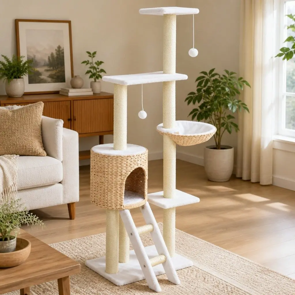 Cat Tree Scratch Post House Platform Brown