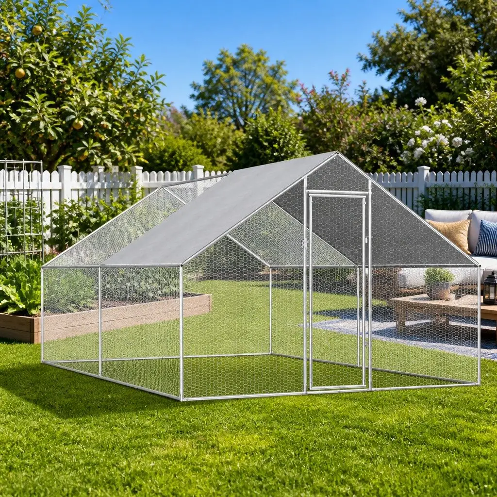 Outdoor Chicken Cage Spacious Enclosure 2.75x4x1.92 m Galvanised Steel Silver