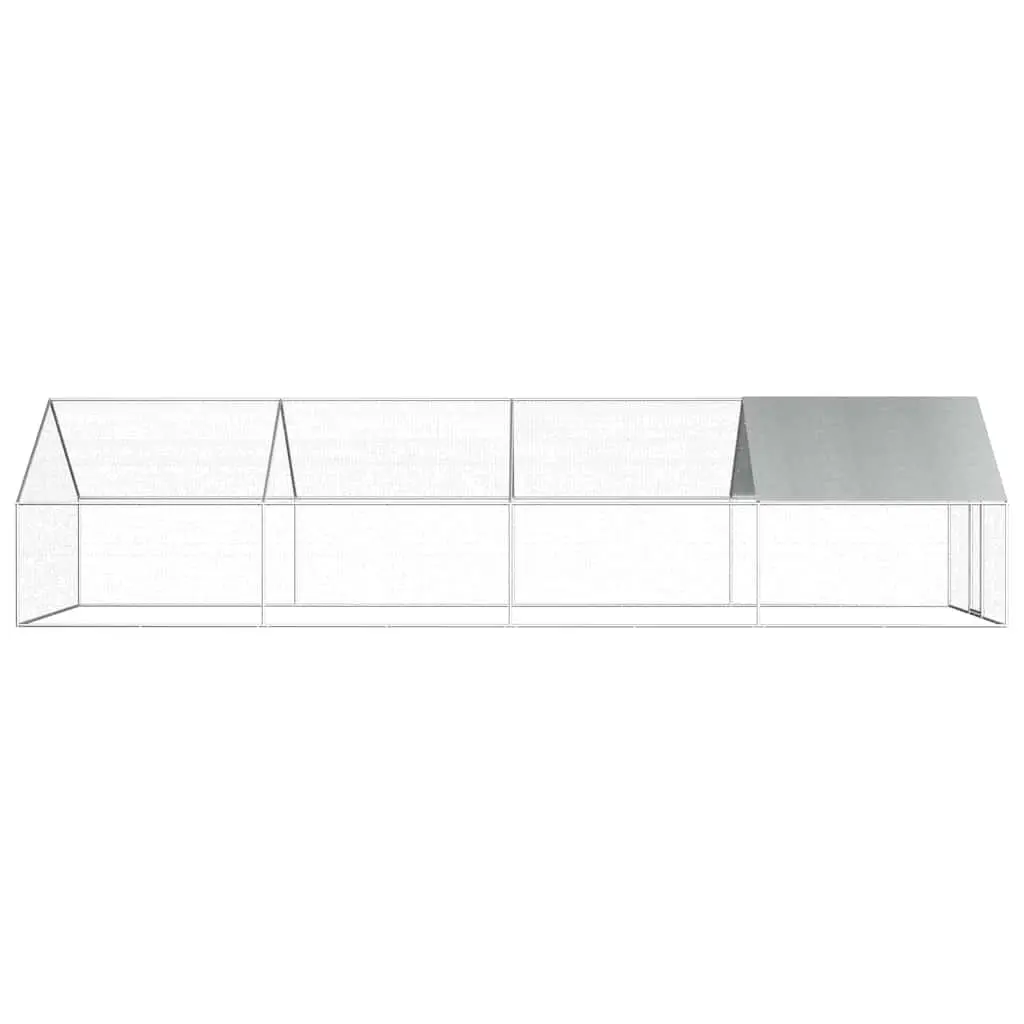 Outdoor Chicken Cage Galvanised Steel Large Enclosure Run Aviary Silver 2.75 x 8 x 1.92 m