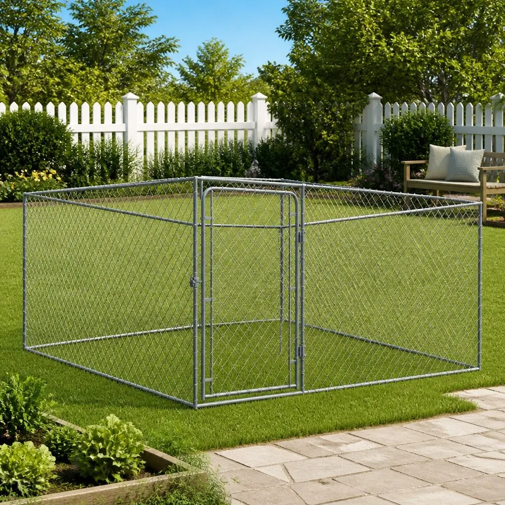 Dog Kennel Outdoor Exercise Pen 2 x 2 x 1 m Silver Galvanised Steel