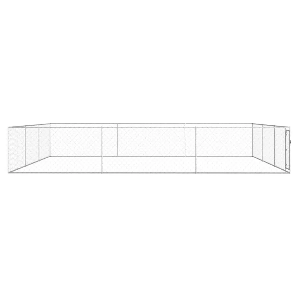 Dog Kennel Playpen Run Outdoor 6x6x1m Silver Chain-Link Mesh Lockable Door