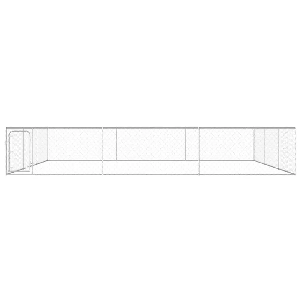 Dog Kennel Playpen Run Outdoor 6x6x1m Silver Chain-Link Mesh Lockable Door