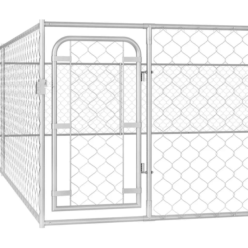 Dog Kennel Playpen Run Outdoor 6x6x1m Silver Chain-Link Mesh Lockable Door