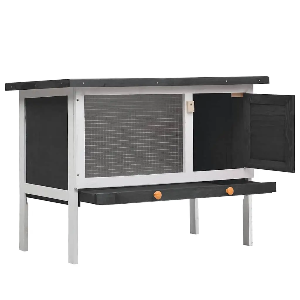 Outdoor Rabbit Hutch Small Animal Cage Enclosure Exercise Single Layer Grey Wood