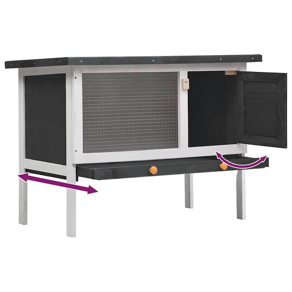 Outdoor Rabbit Hutch Small Animal Cage Enclosure Exercise Single Layer Grey Wood