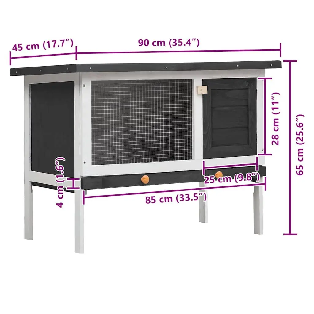 Outdoor Rabbit Hutch Small Animal Cage Enclosure Exercise Single Layer Grey Wood