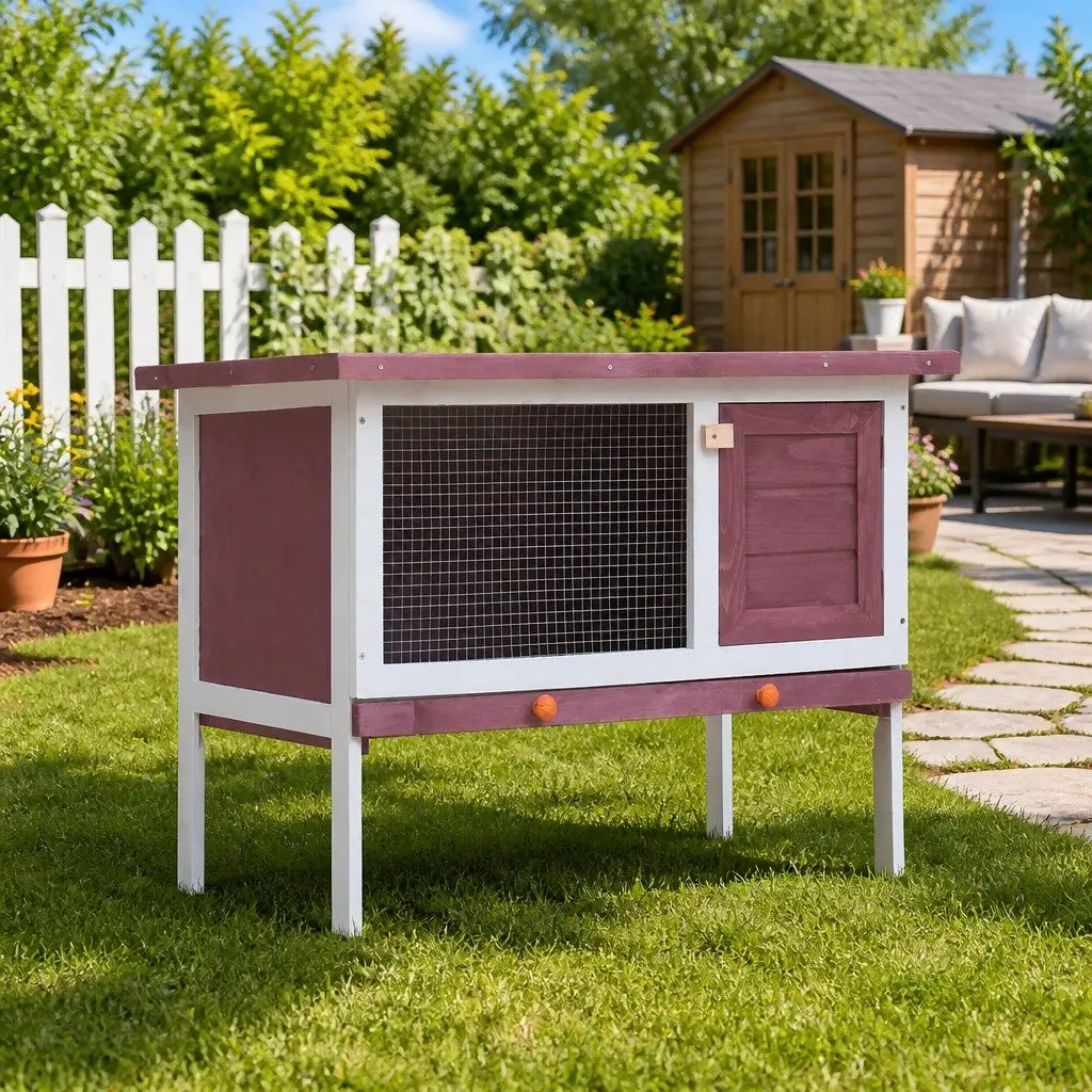 Outdoor Rabbit Hutch Large Brown Wood Cage for Small Animal Exercise