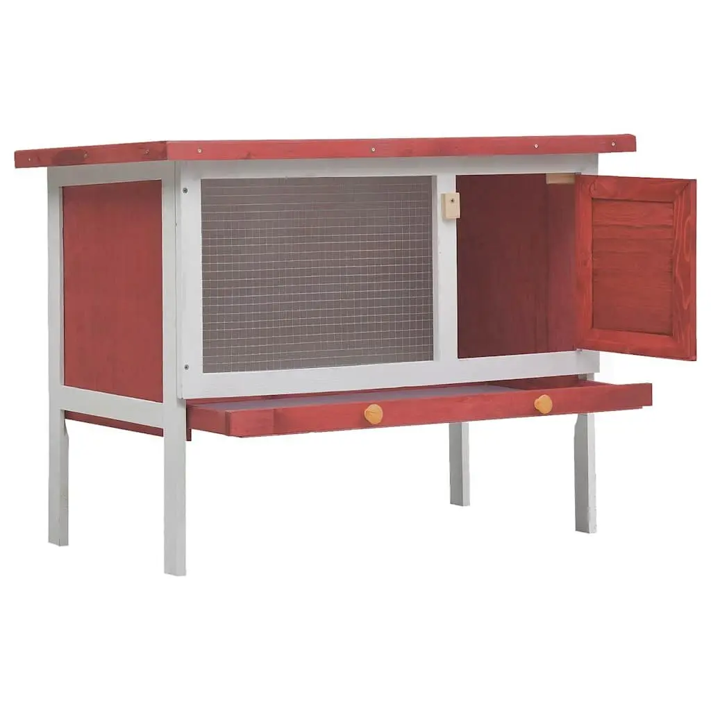 Outdoor Rabbit Hutch Small Animal Enclosure Single Layer Red Wood