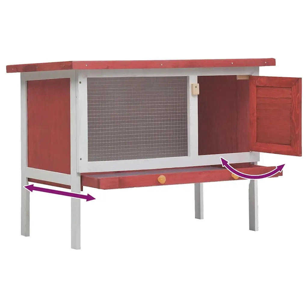 Outdoor Rabbit Hutch Small Animal Enclosure Single Layer Red Wood