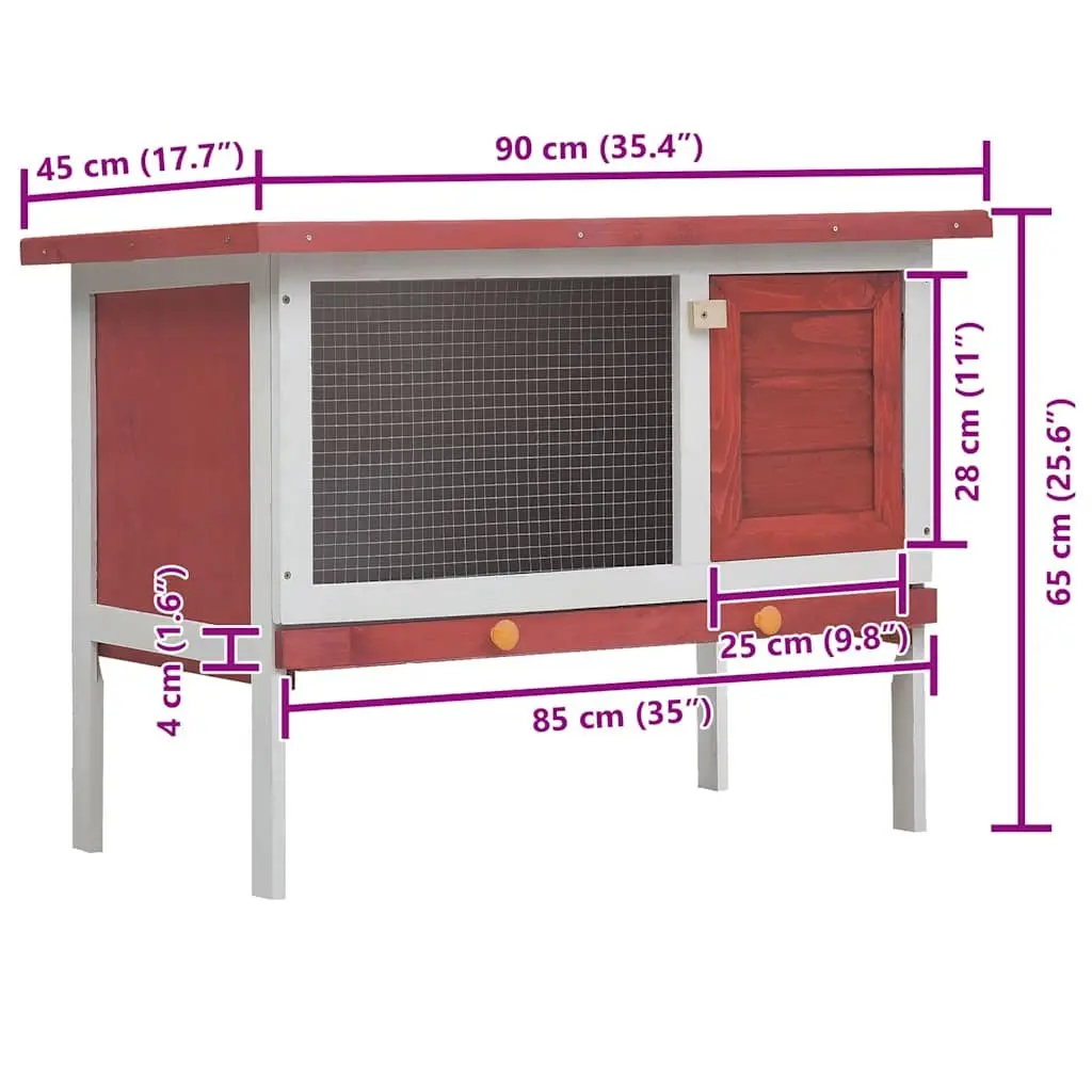 Outdoor Rabbit Hutch Small Animal Enclosure Single Layer Red Wood
