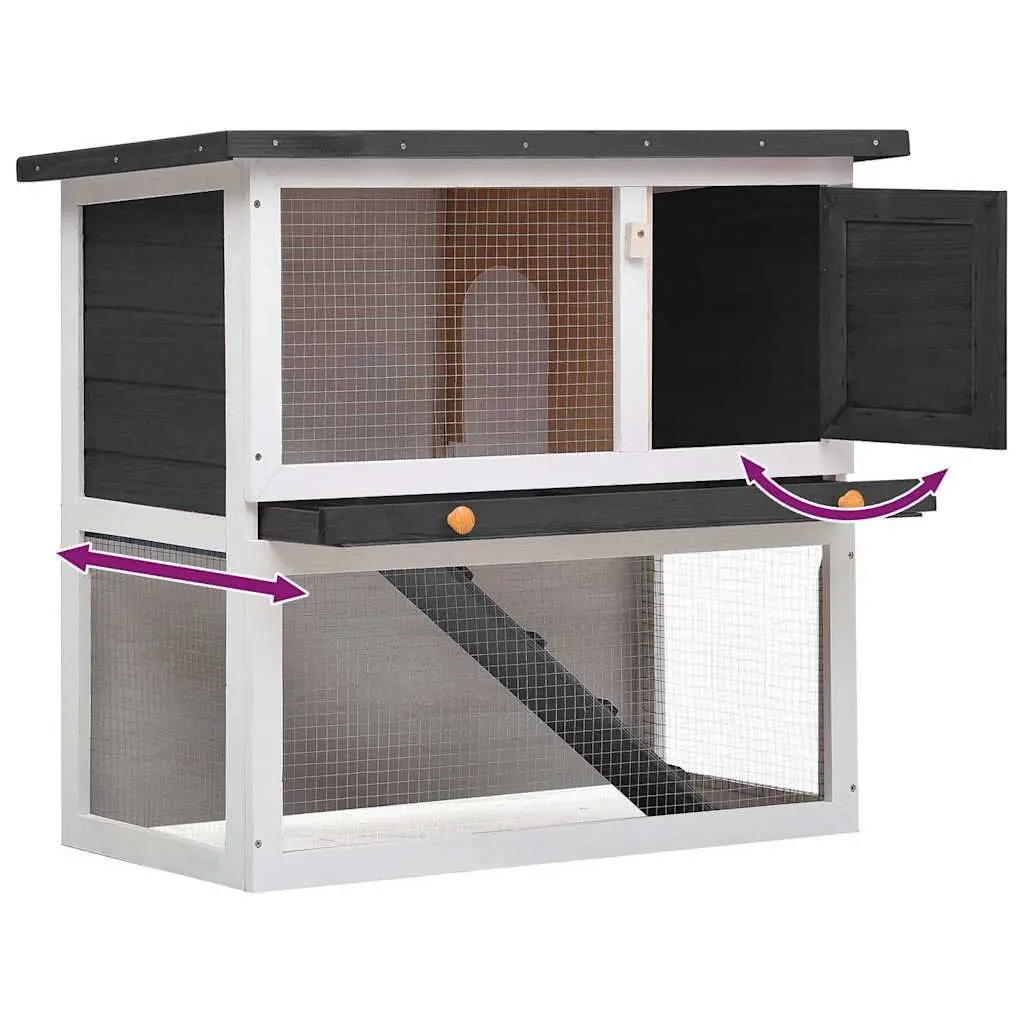 Rabbit Hutch Outdoor Small Animal Cage Wood Grey Enclosure