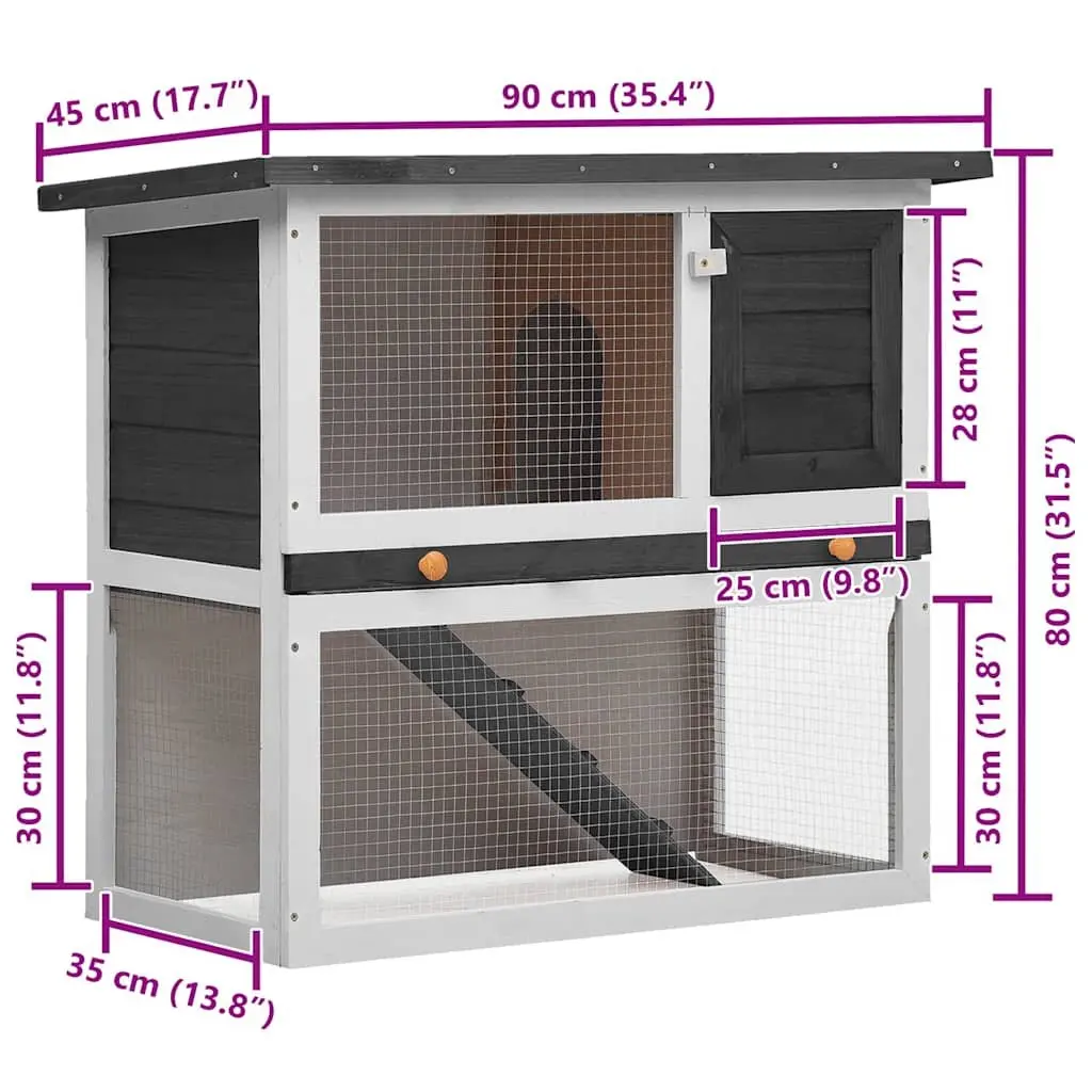 Rabbit Hutch Outdoor Small Animal Cage Wood Grey Enclosure