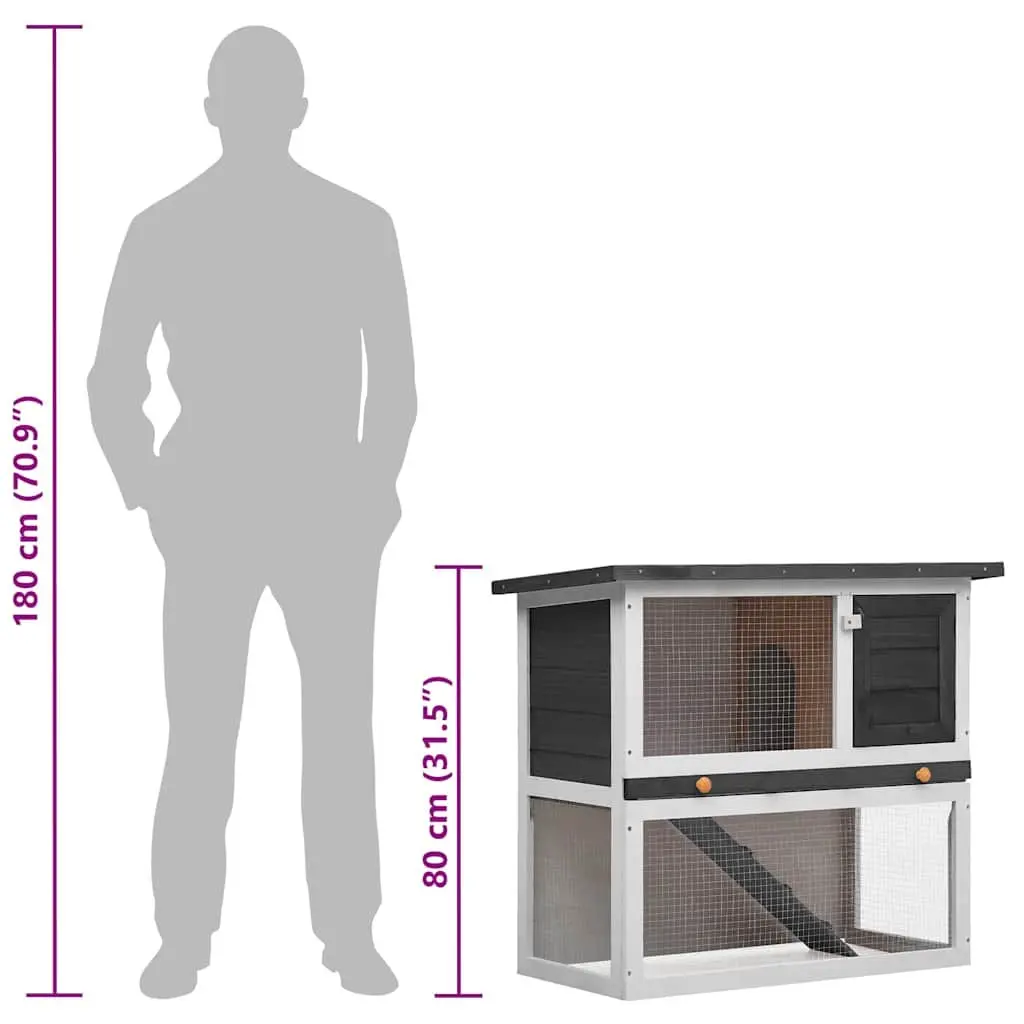 Rabbit Hutch Outdoor Small Animal Cage Wood Grey Enclosure