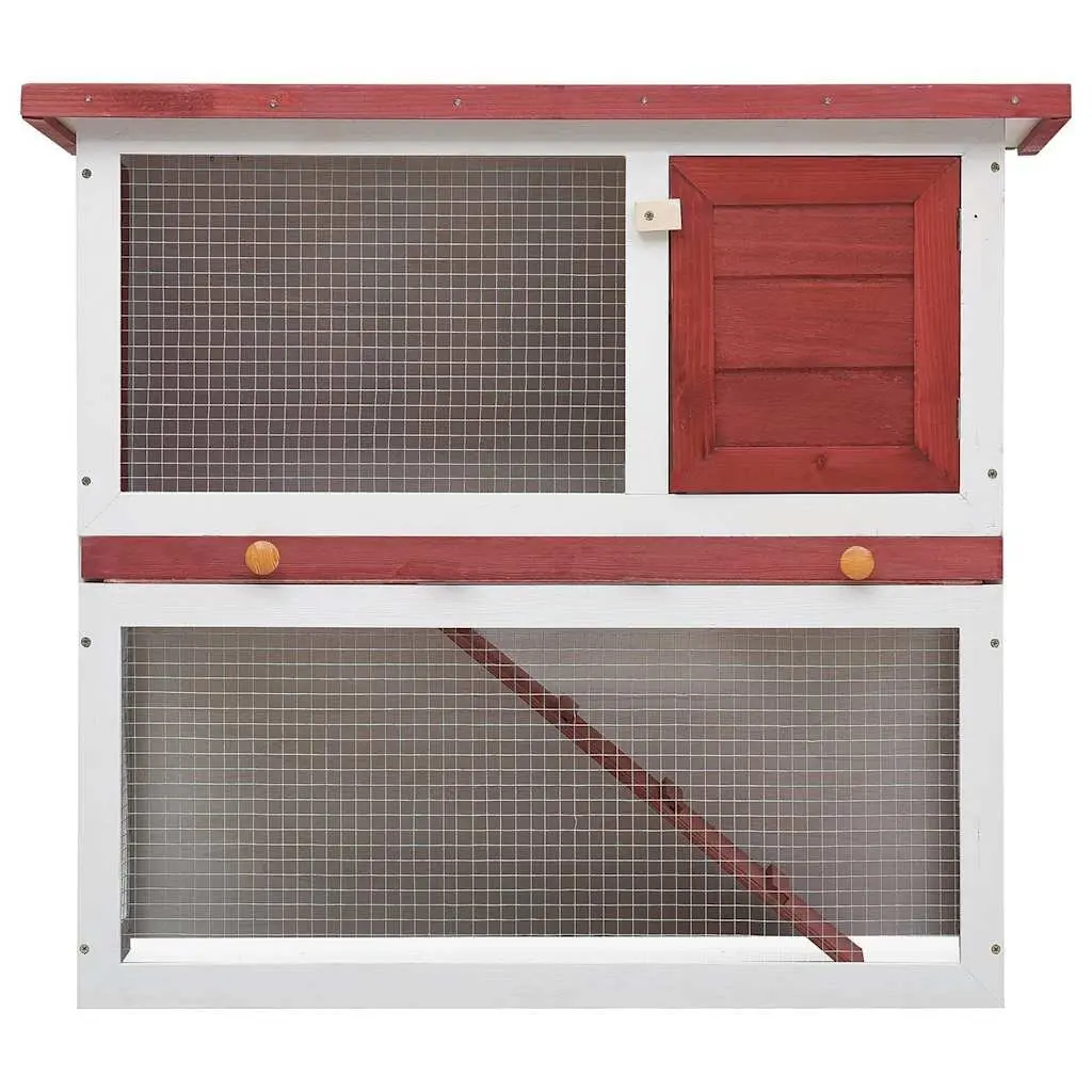 Outdoor Rabbit Hutch Wood Cage Small Animal Pet Enclosure with Ramp Door Red