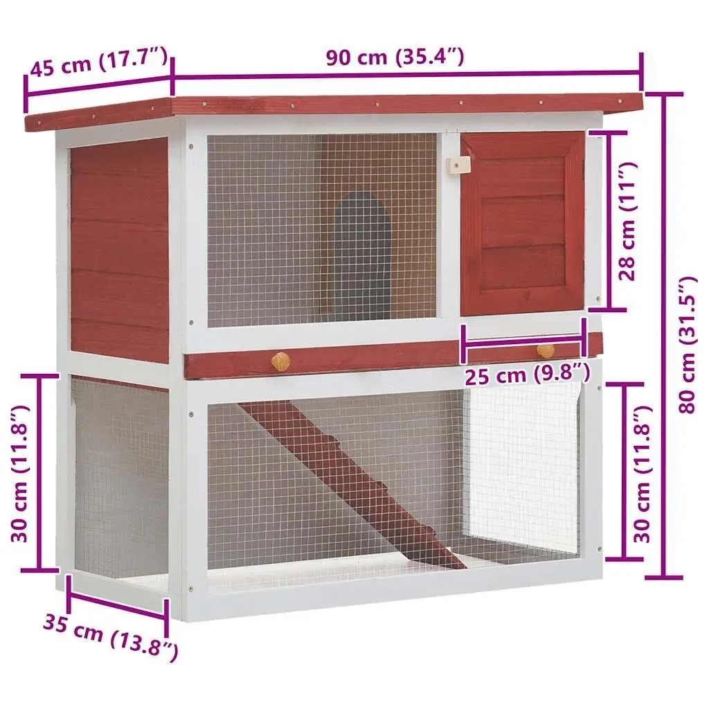 Outdoor Rabbit Hutch Wood Cage Small Animal Pet Enclosure with Ramp Door Red