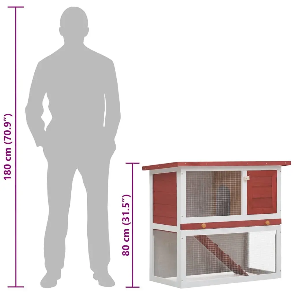 Outdoor Rabbit Hutch Wood Cage Small Animal Pet Enclosure with Ramp Door Red
