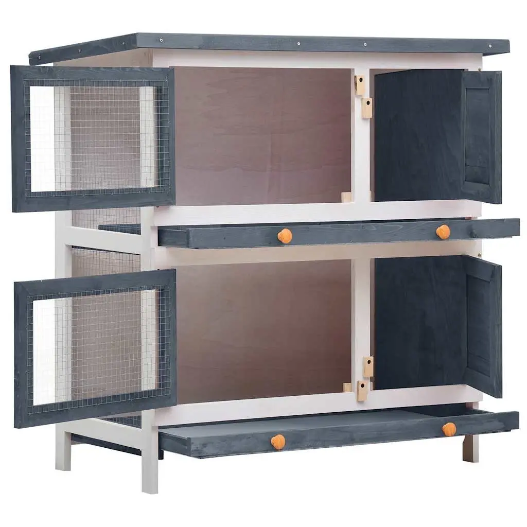 Rabbit Hutch Outdoor Small Animal Cage 2 Layer 4 Doors Grey