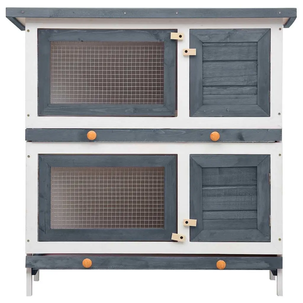 Rabbit Hutch Outdoor Small Animal Cage 2 Layer 4 Doors Grey