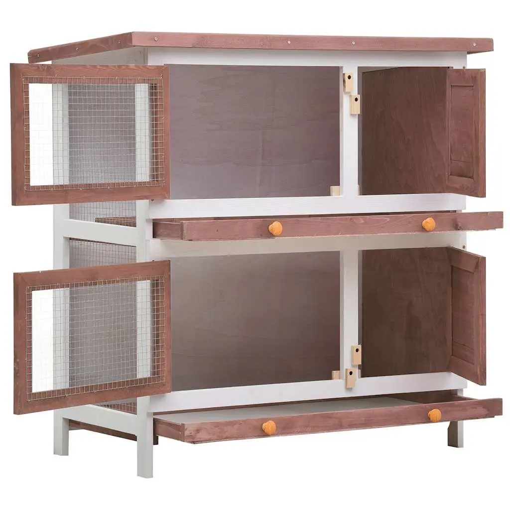Rabbit Hutch Outdoor Pet Cage 2 Layers 4 Doors Brown