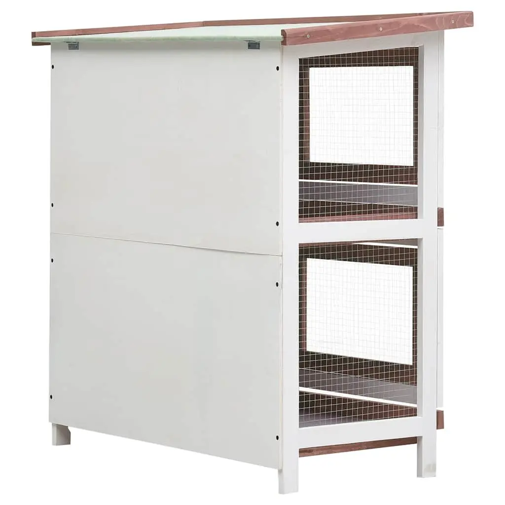 Rabbit Hutch Outdoor Pet Cage 2 Layers 4 Doors Brown