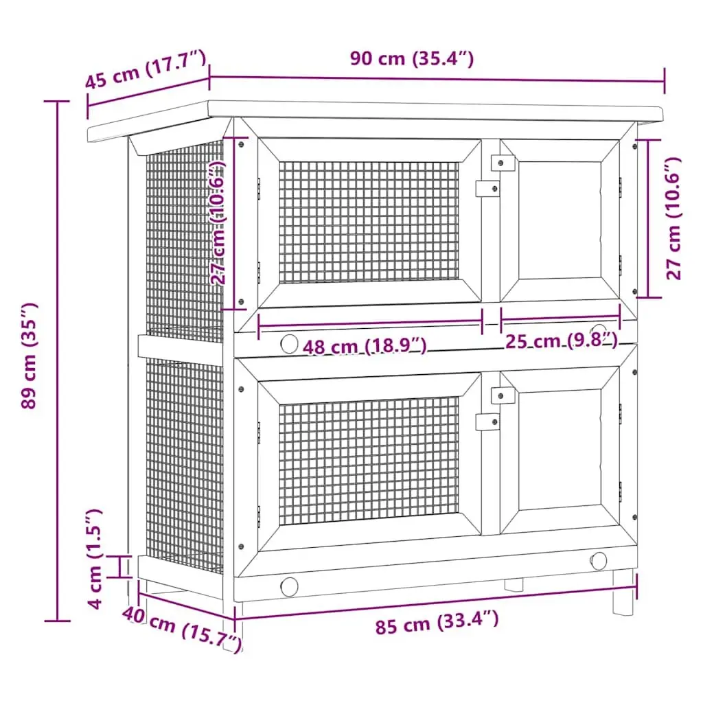 Rabbit Hutch Outdoor Pet Cage 2 Layers 4 Doors Brown