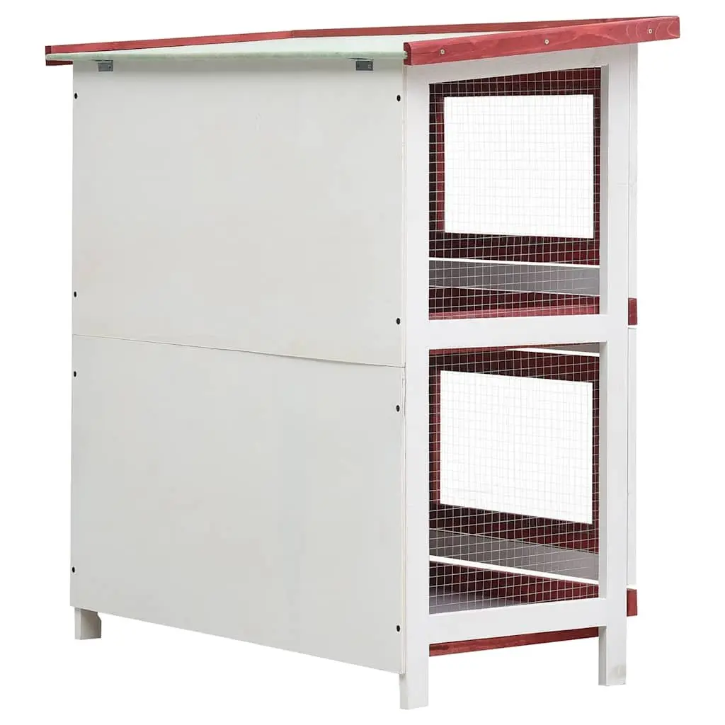 Outdoor Rabbit Hutch 2 Layer Small Animal Cage 4 Doors Red Wood