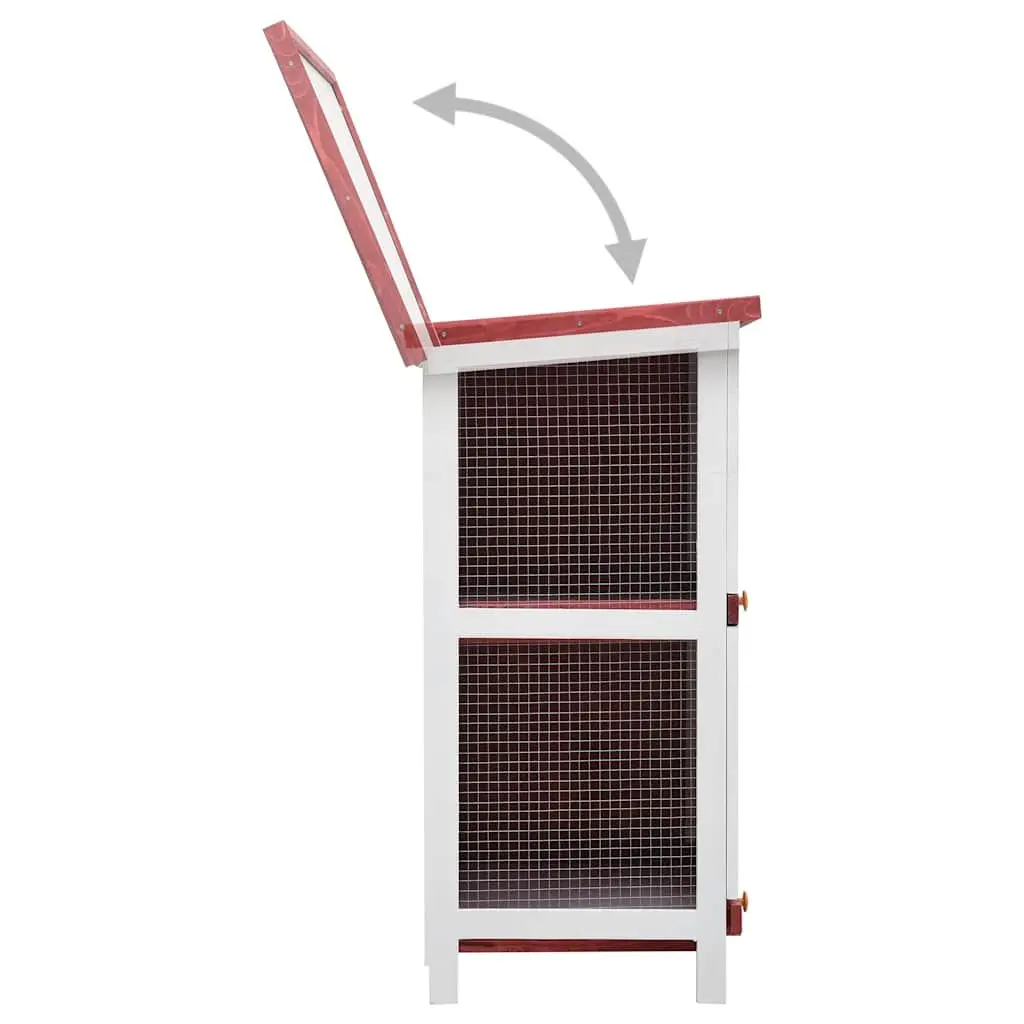 Outdoor Rabbit Hutch 2 Layer Small Animal Cage 4 Doors Red Wood