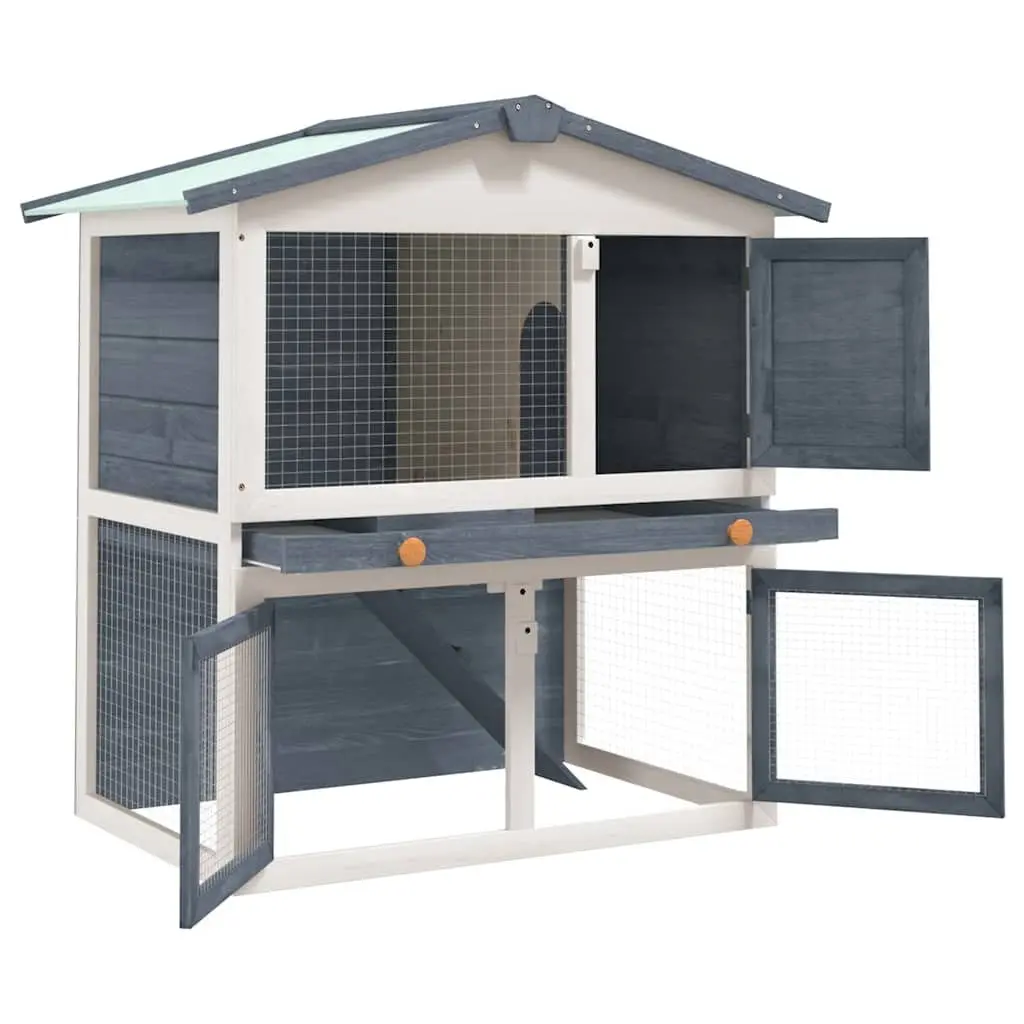 Rabbit Hutch Small Animal Cage Two Layer Grey