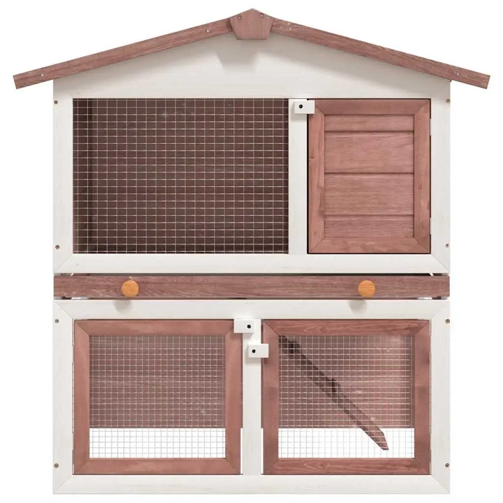 Rabbit Hutch Outdoor 2 Layer Brown Wood 3 Doors Small Animal Cage Exercise