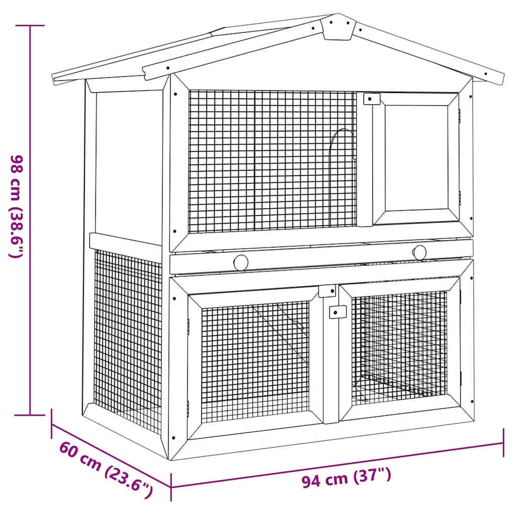 Rabbit Hutch Outdoor 2 Layer Brown Wood 3 Doors Small Animal Cage Exercise