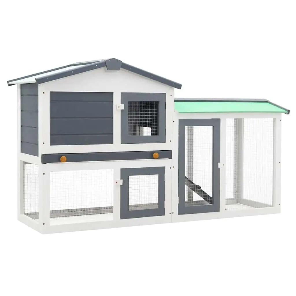 Large Wooden Rabbit Hutch 2-Layer Pet House 145x45x84cm Grey White