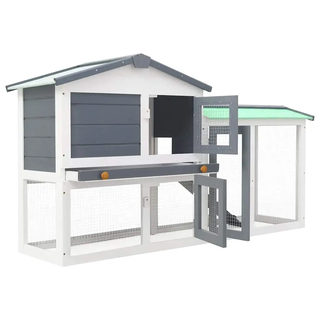 Large Wooden Rabbit Hutch 2-Layer Pet House 145x45x84cm Grey White