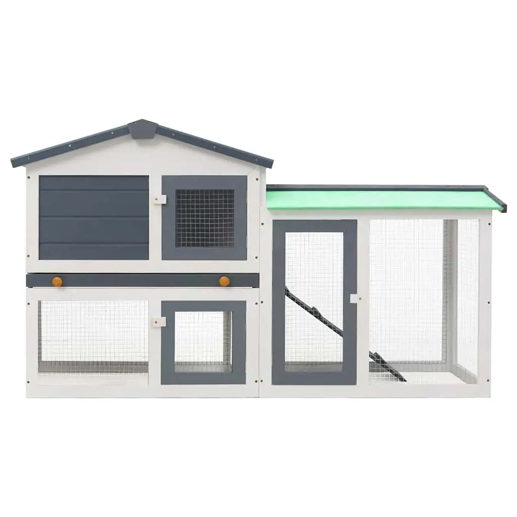 Large Wooden Rabbit Hutch 2-Layer Pet House 145x45x84cm Grey White