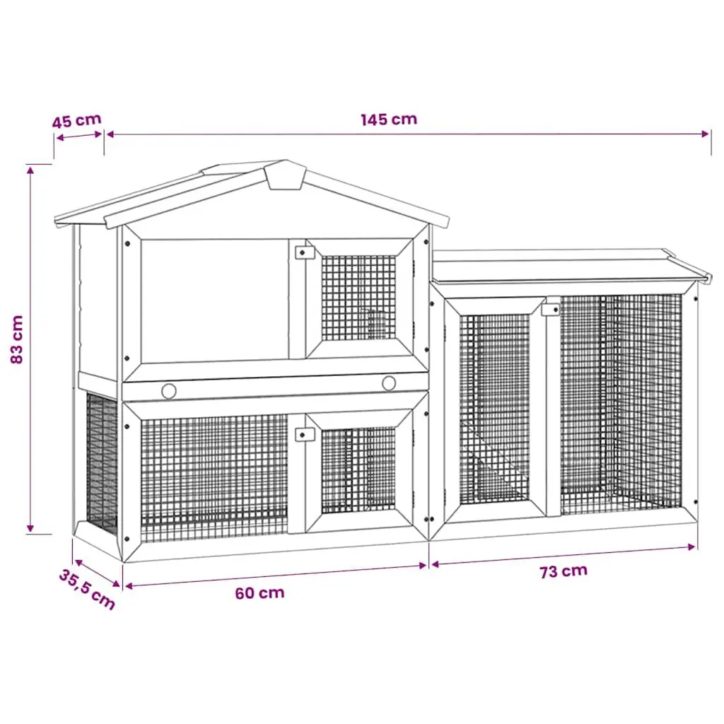 Large Wooden Rabbit Hutch 2-Layer Pet House 145x45x84cm Grey White