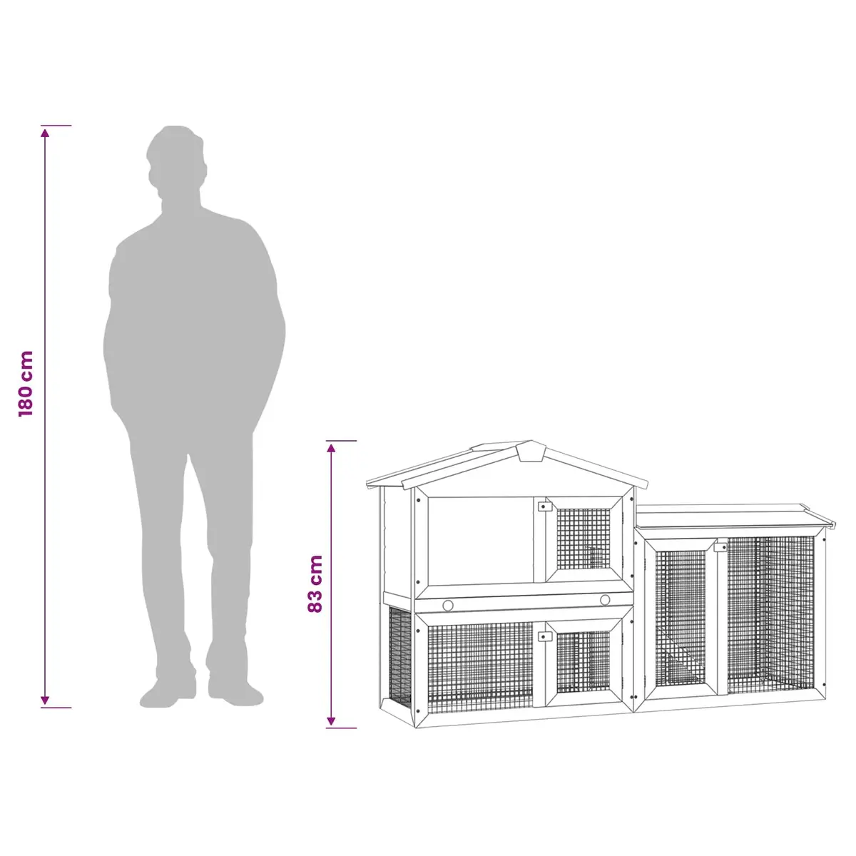 Large Wooden Rabbit Hutch 2-Layer Pet House 145x45x84cm Grey White
