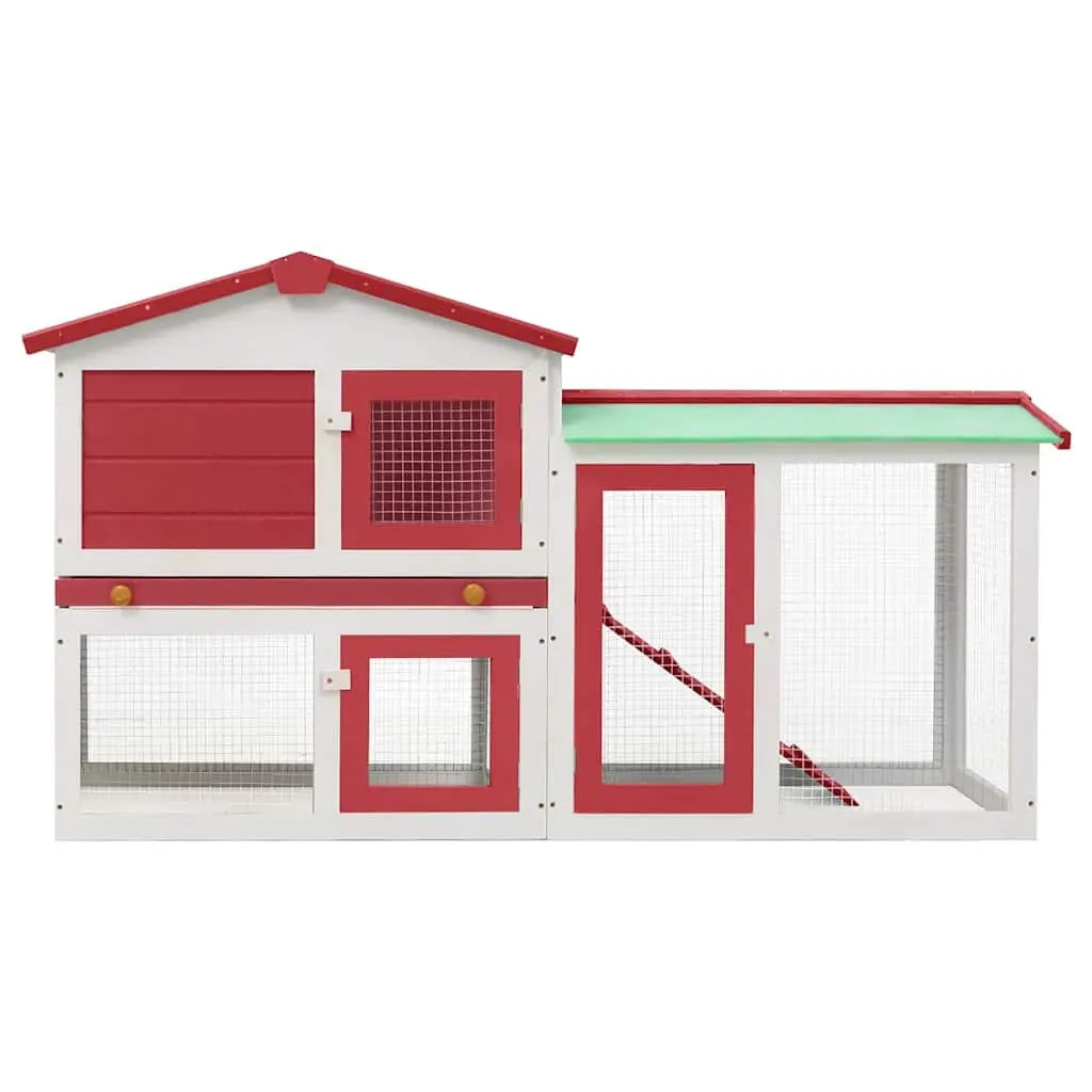 Wooden Rabbit Hutch Outdoor Two Layer Large 145x45x84cm Red White