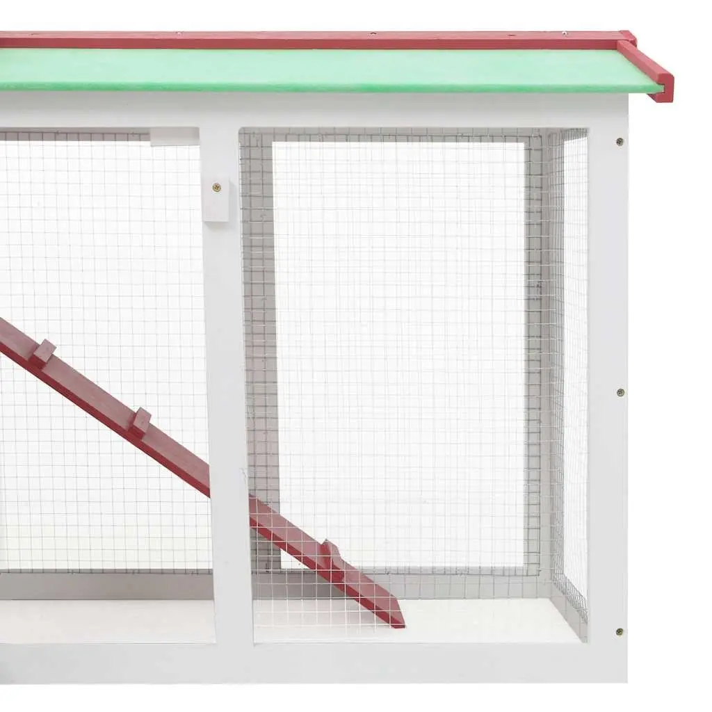 Wooden Rabbit Hutch Outdoor Two Layer Large 145x45x84cm Red White