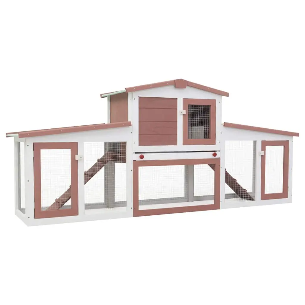 Wooden Rabbit Hutch Outdoor Large 2 Layer Brown and White