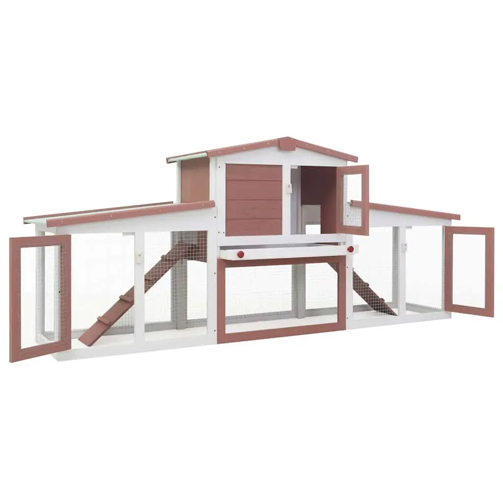 Wooden Rabbit Hutch Outdoor Large 2 Layer Brown and White