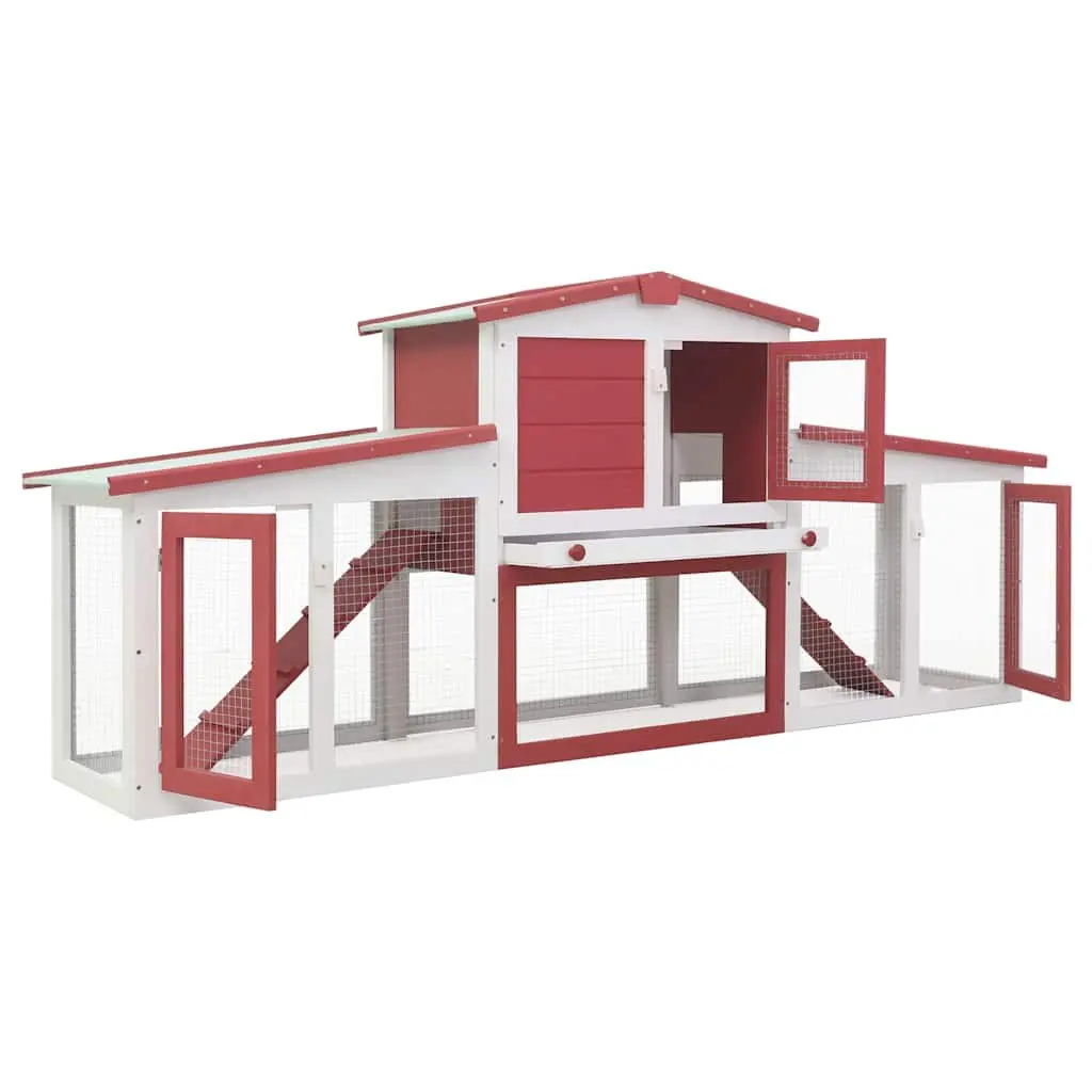 Large Outdoor Rabbit Hutch 2 Tier Wooden Cage with Run Red