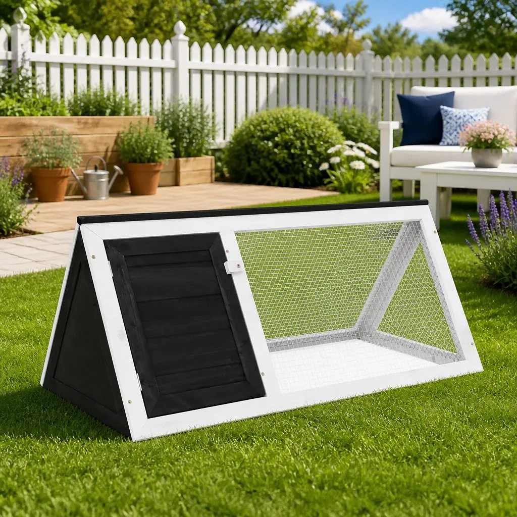 Small Animal Cage Rabbit Housing Grey Wooden Outdoor Indoor Enclosure