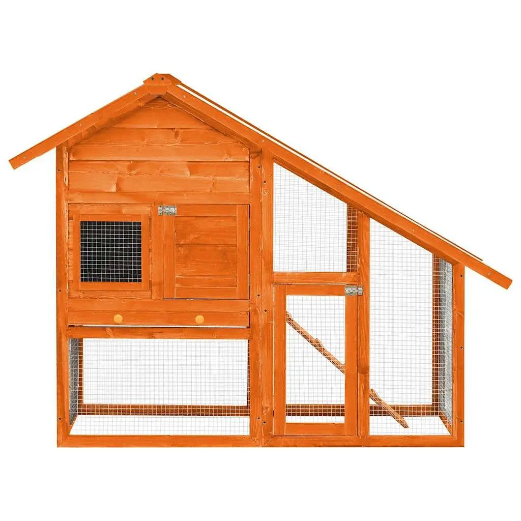Rabbit Hutch 2-Tier Wooden Small Animal Cage with Ramp 140 x 63 x 120 cm Brown