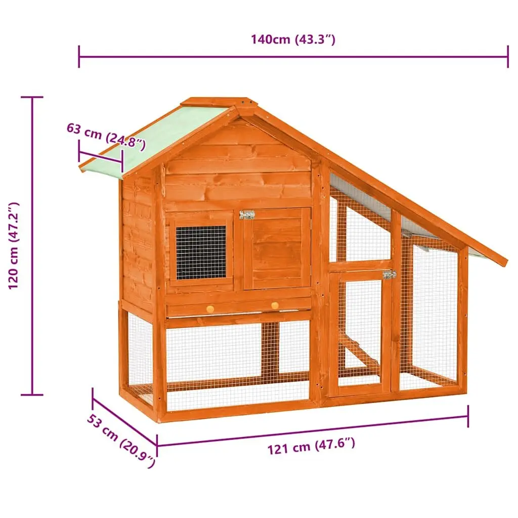 Rabbit Hutch 2-Tier Wooden Small Animal Cage with Ramp 140 x 63 x 120 cm Brown
