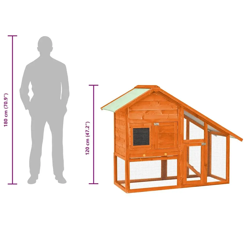 Rabbit Hutch 2-Tier Wooden Small Animal Cage with Ramp 140 x 63 x 120 cm Brown
