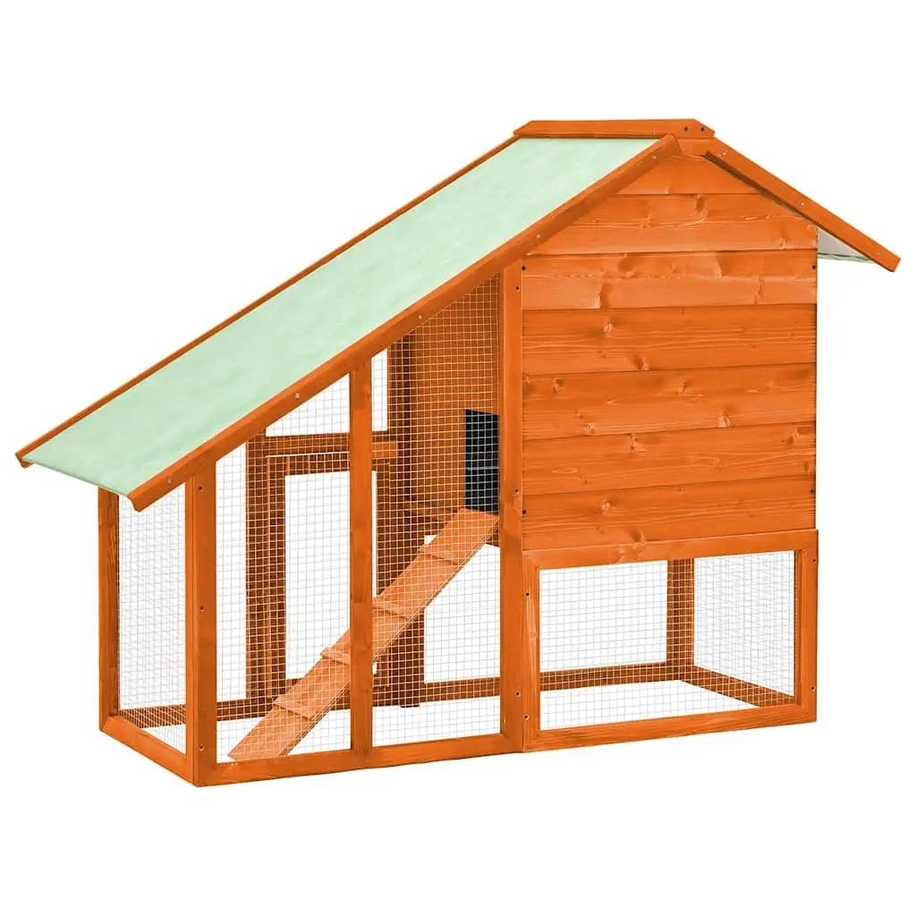Rabbit Hutch 2-Tier Wooden Small Animal Cage with Ramp 140 x 63 x 120 cm Brown